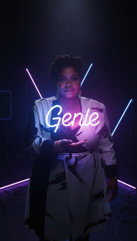 IMG_0208 Genie Dawkins holding her name in neon lisghts